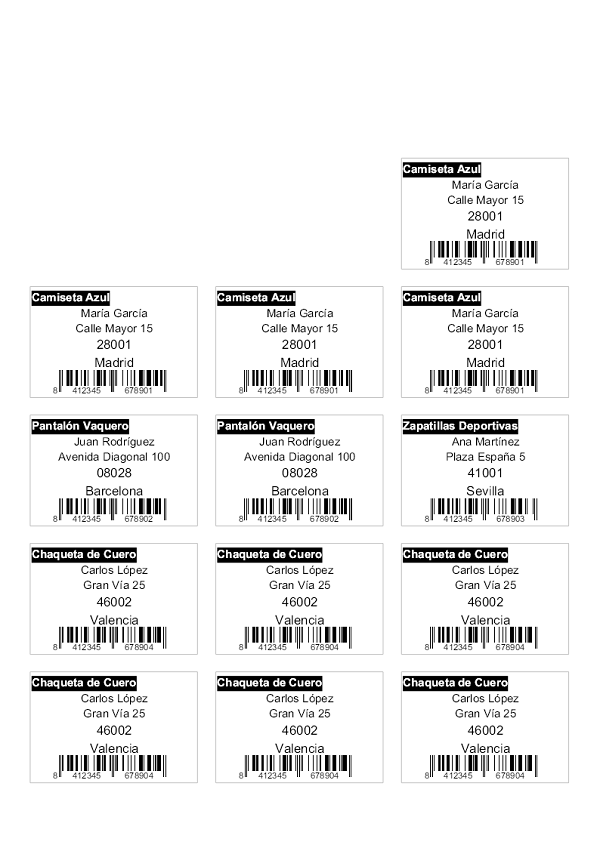 Print preview, possibility to define the position of the first label to be printed on the first page.