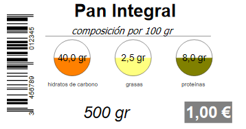 Indicadores de nivel en porcentaje en una etiqueta alimentaria diseñada con PLABEL WIN